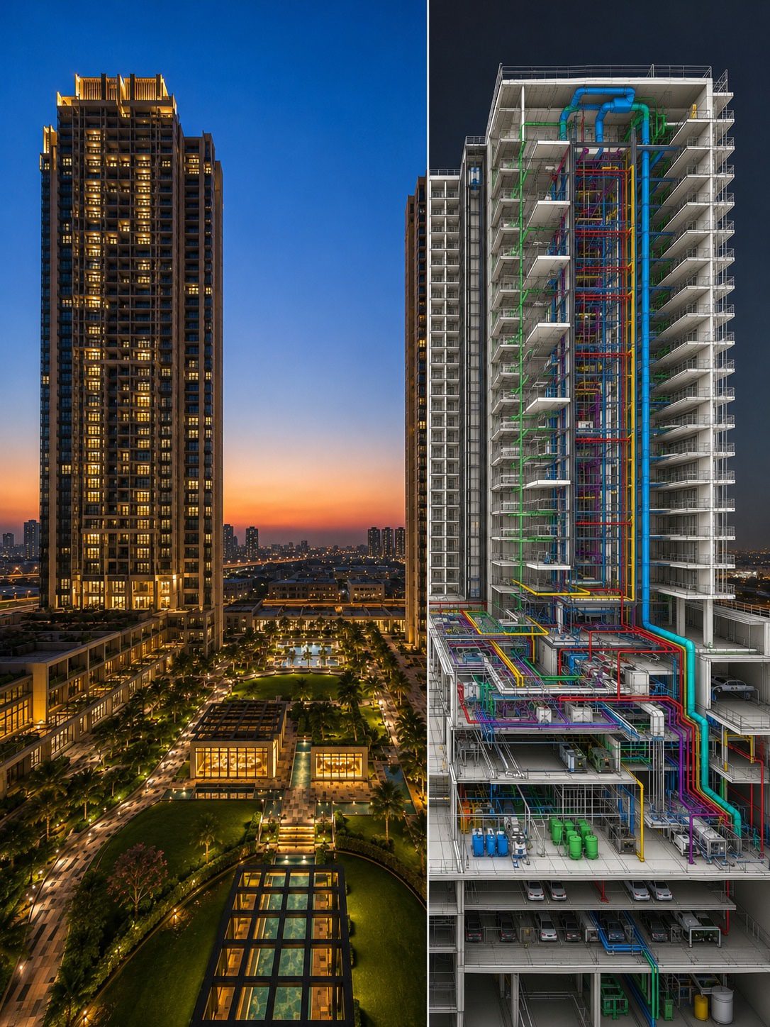 Residential tower and BIM MEP engineering visualization